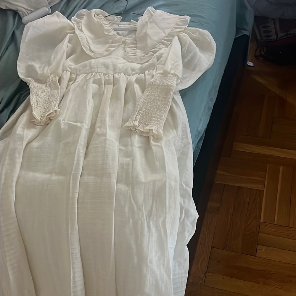 Urban Outfitters White Long Sleeve Ruffled Maxi Dress